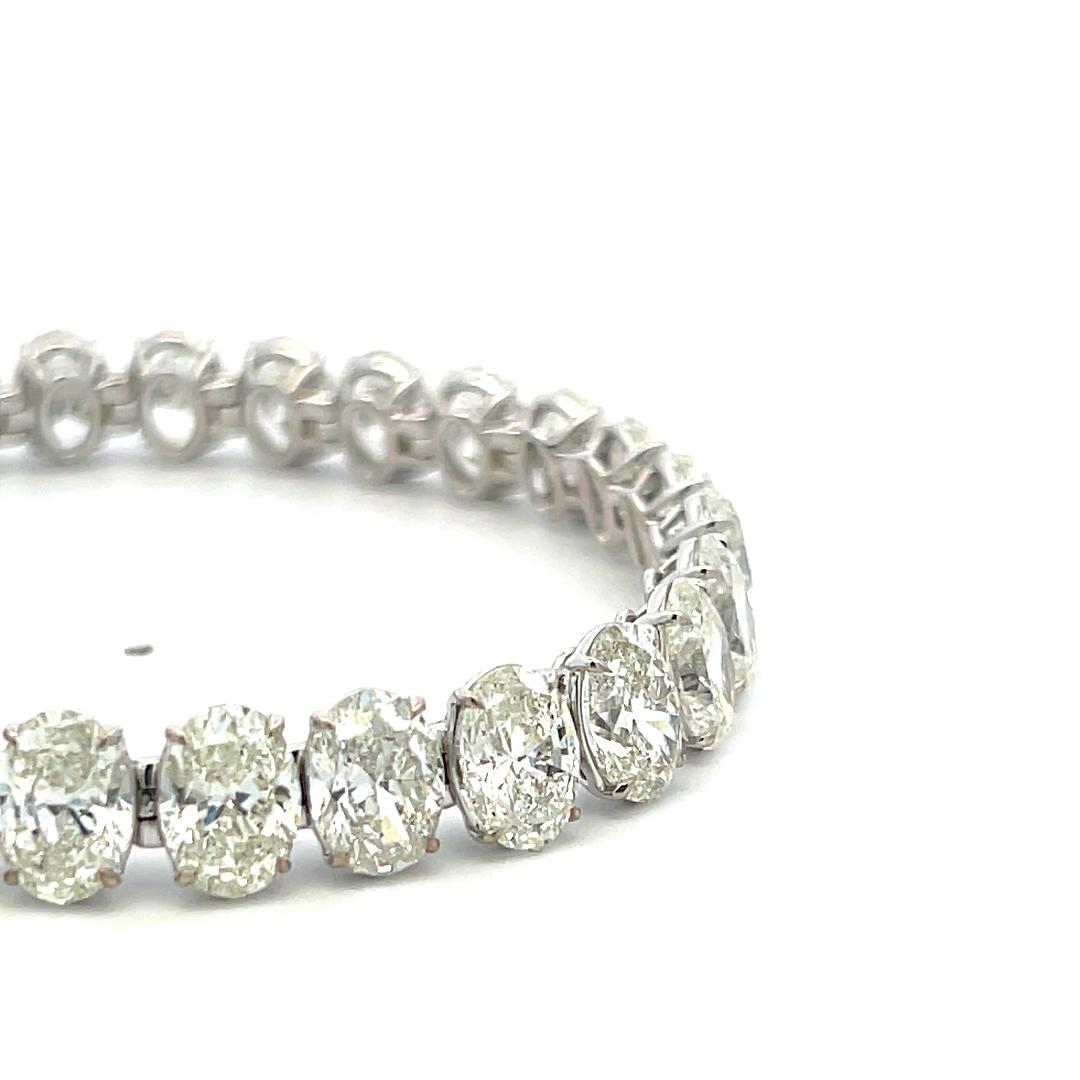 Vintage 18K White Gold Tennis Bracelet with 42.19 Carat Oval Shape Diamonds GIA