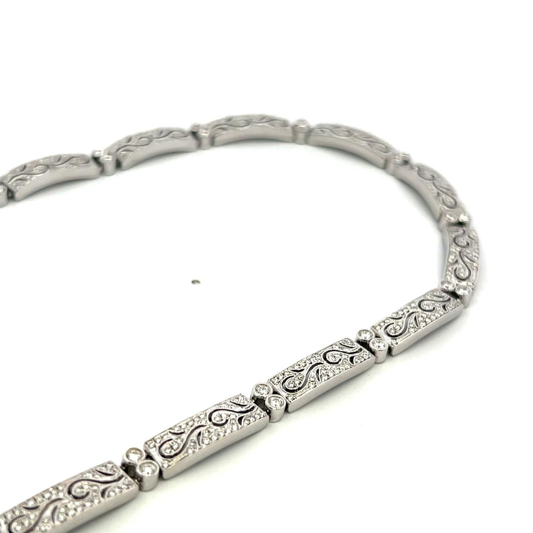 Simon G Vintage 18K White Gold Pave Link Necklace with 4.32ct Round Diamonds