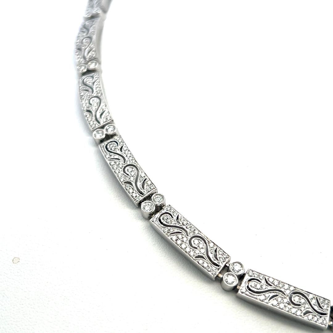Simon G Vintage 18K White Gold Pave Link Necklace with 4.32ct Round Diamonds