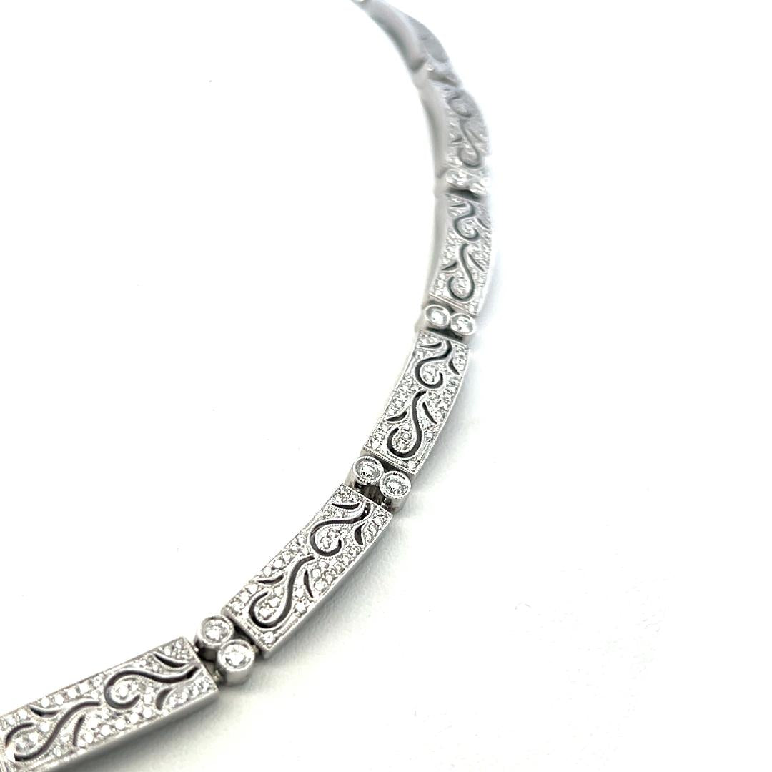 Simon G Vintage 18K White Gold Pave Link Necklace with 4.32ct Round Diamonds