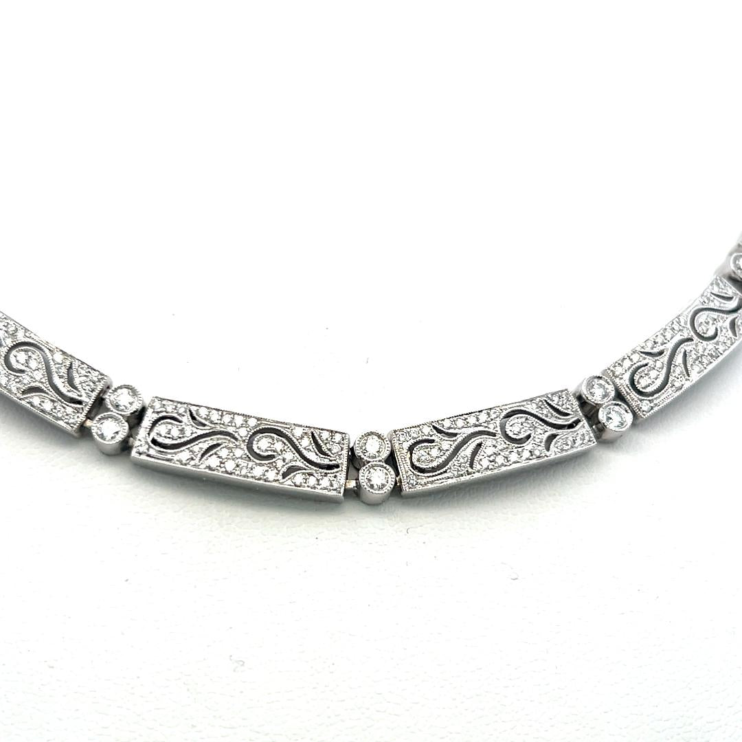 Simon G Vintage 18K White Gold Pave Link Necklace with 4.32ct Round Diamonds