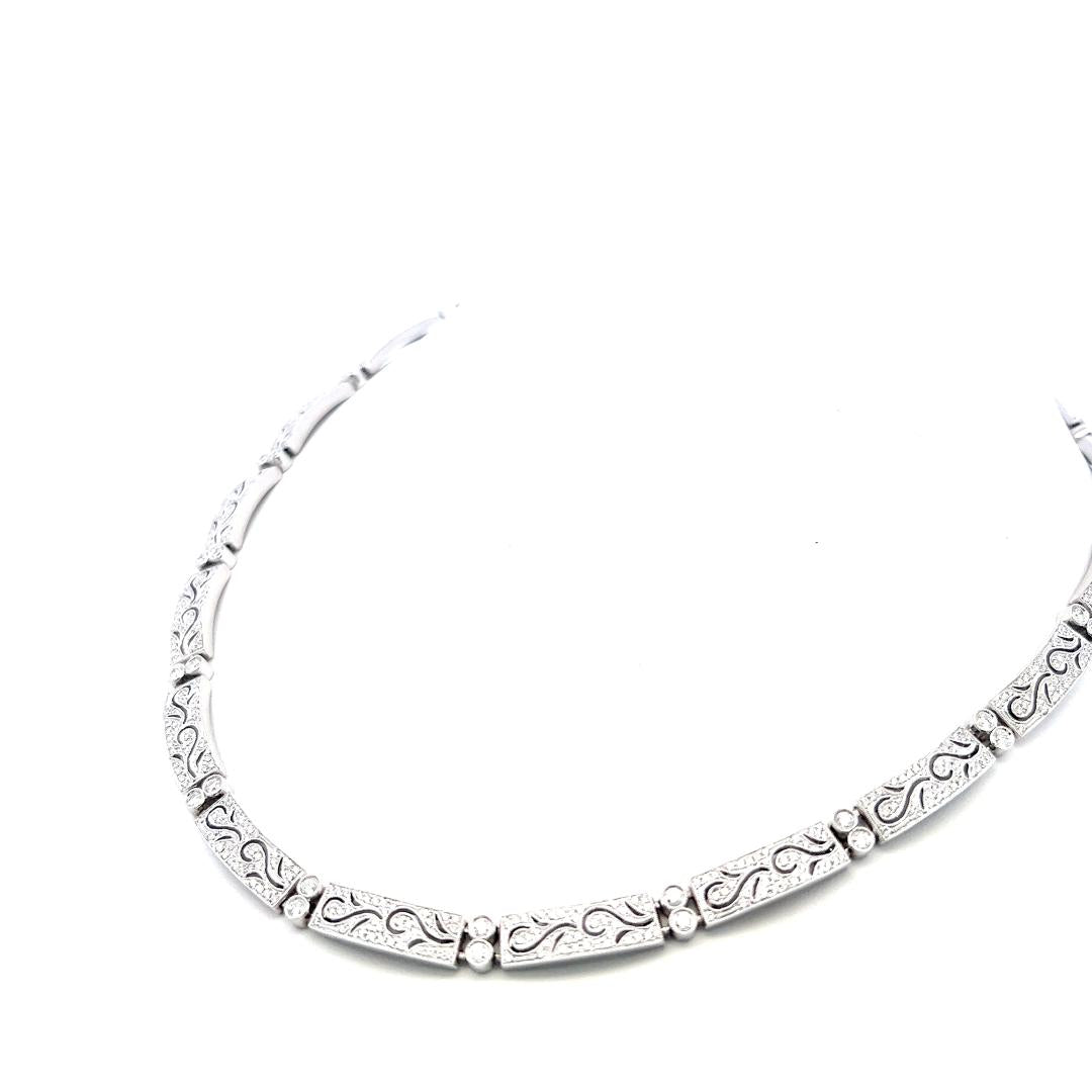 Simon G Vintage 18K White Gold Pave Link Necklace with 4.32ct Round Diamonds
