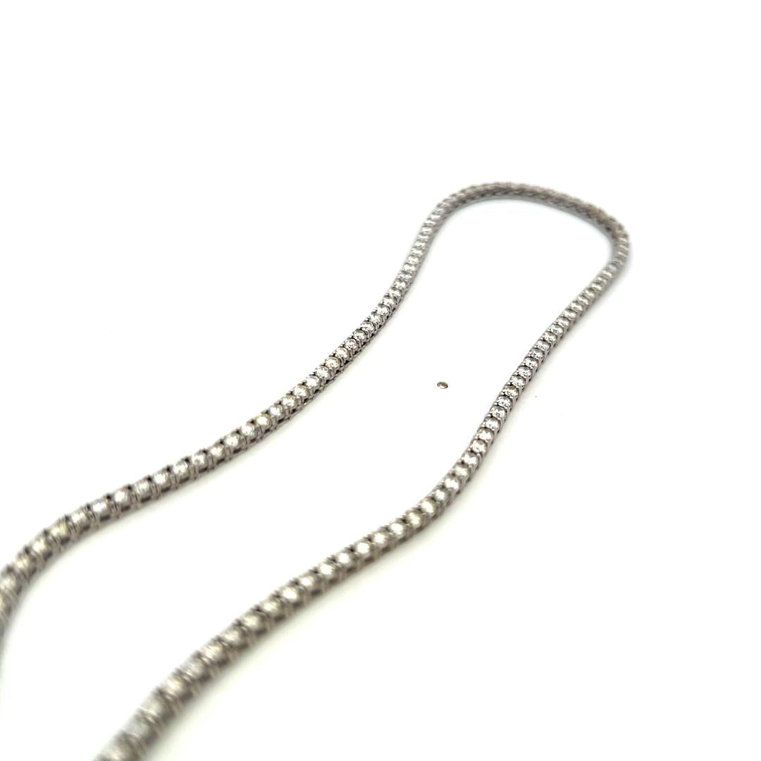 Vintage 18 Karat White Gold Tennis Necklace with 9 Carat Round H-VS Diamonds