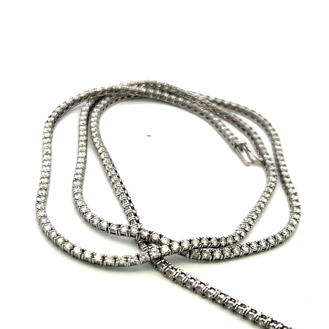 Vintage 18 Karat White Gold Tennis Necklace with 9 Carat Round H-VS Diamonds
