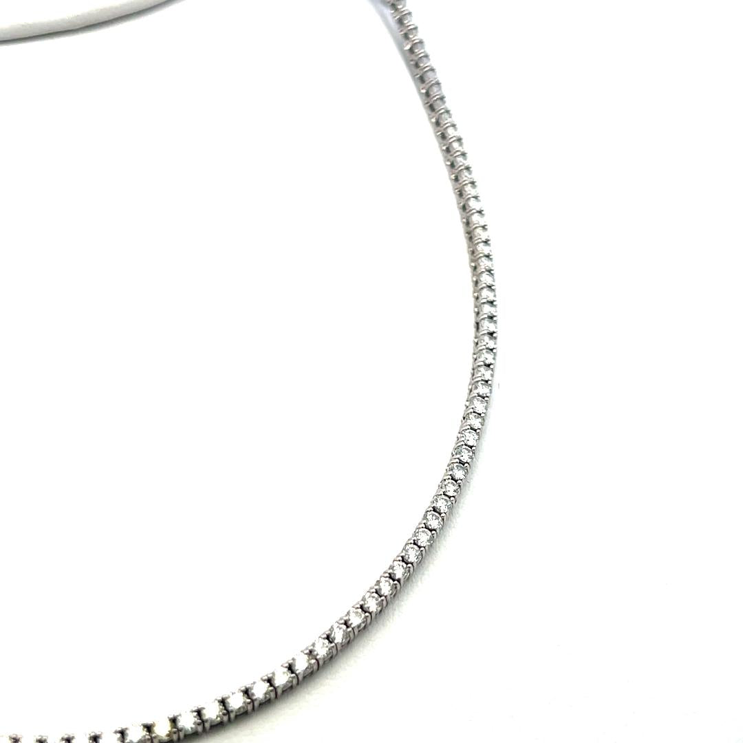 Vintage 18 Karat White Gold Tennis Necklace with 9 Carat Round H-VS Diamonds