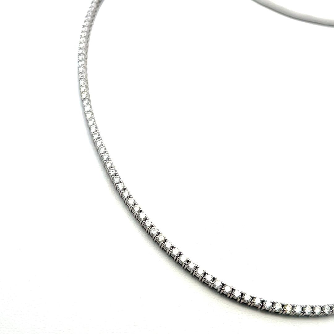 Vintage 18 Karat White Gold Tennis Necklace with 9 Carat Round H-VS Diamonds
