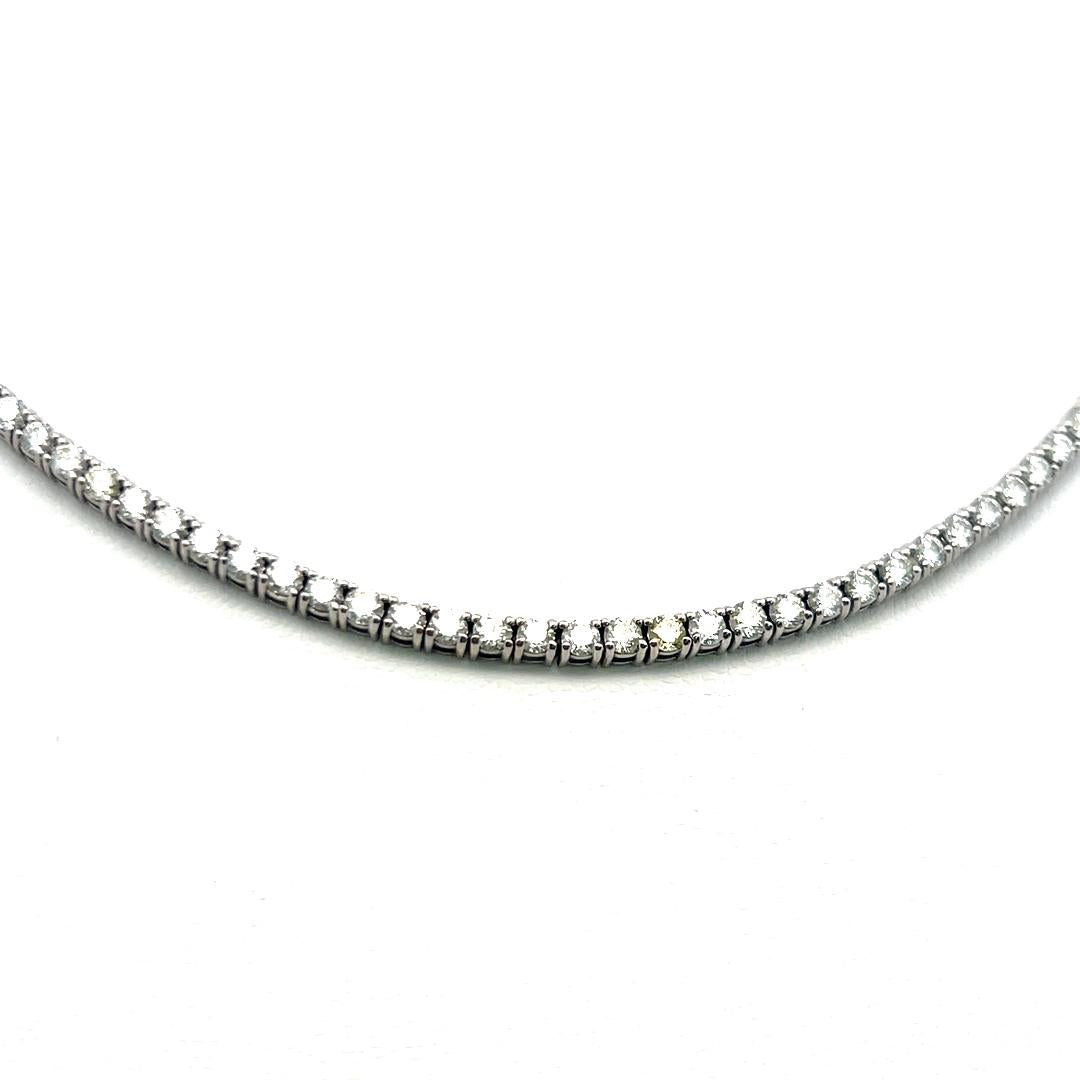 Vintage 18 Karat White Gold Tennis Necklace with 9 Carat Round H-VS Diamonds