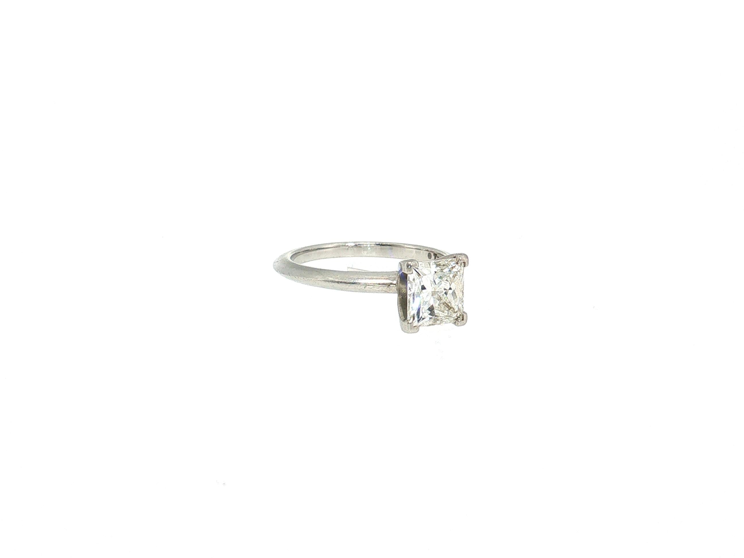 Tiffany & Co Platinum Engagement Ring 1.59 Carat Princess Cut Diamond Size 6