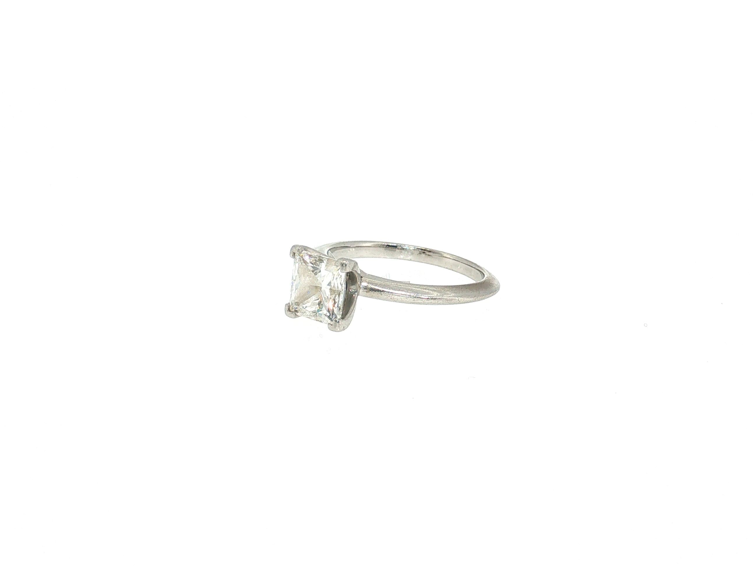 Tiffany & Co Platinum Engagement Ring 1.59 Carat Princess Cut Diamond Size 6