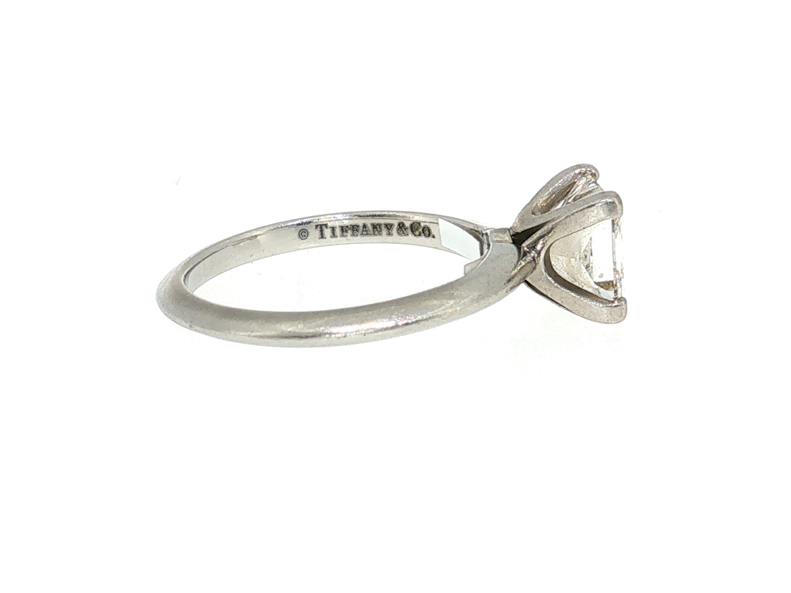 Tiffany & Co Platinum Engagement Ring 1.59 Carat Princess Cut Diamond Size 6