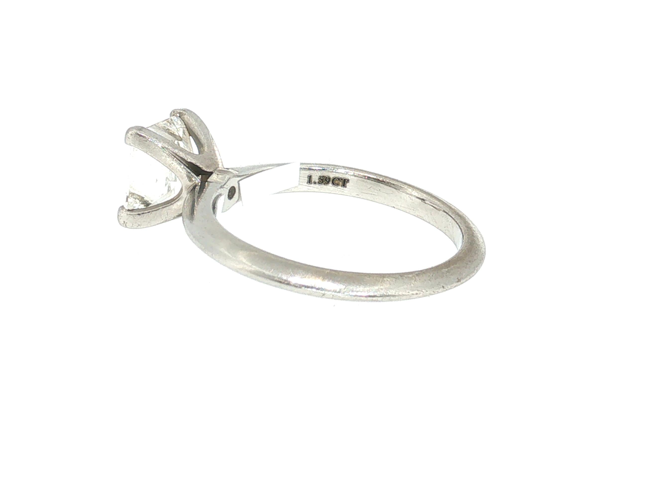 Tiffany & Co Platinum Engagement Ring 1.59 Carat Princess Cut Diamond Size 6