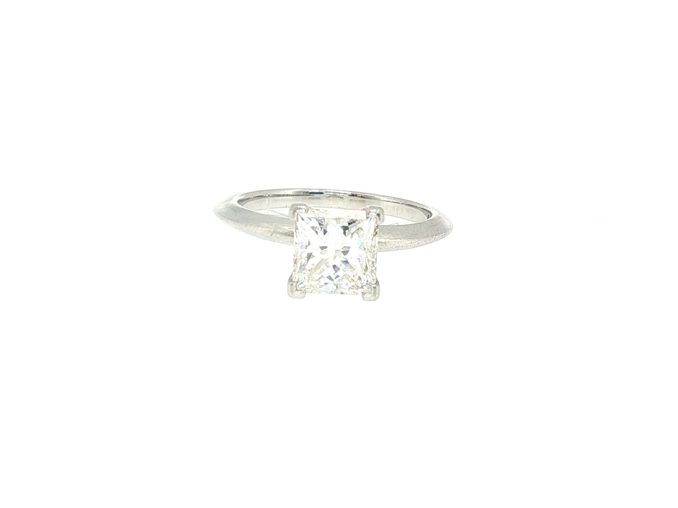 Tiffany & Co Platinum Engagement Ring 1.59 Carat Princess Cut Diamond Size 6