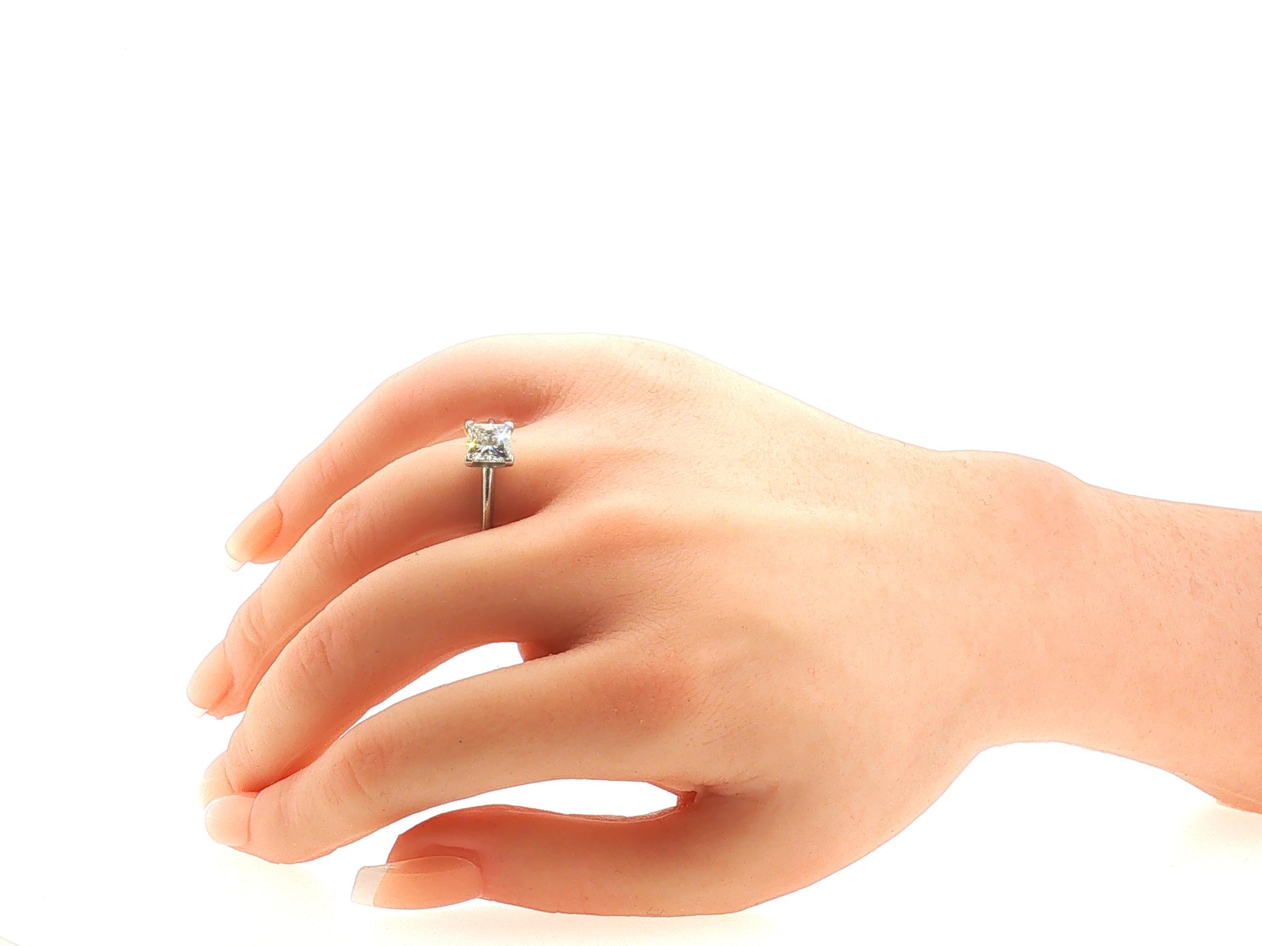 Tiffany & Co Platinum Engagement Ring 1.59 Carat Princess Cut Diamond Size 6