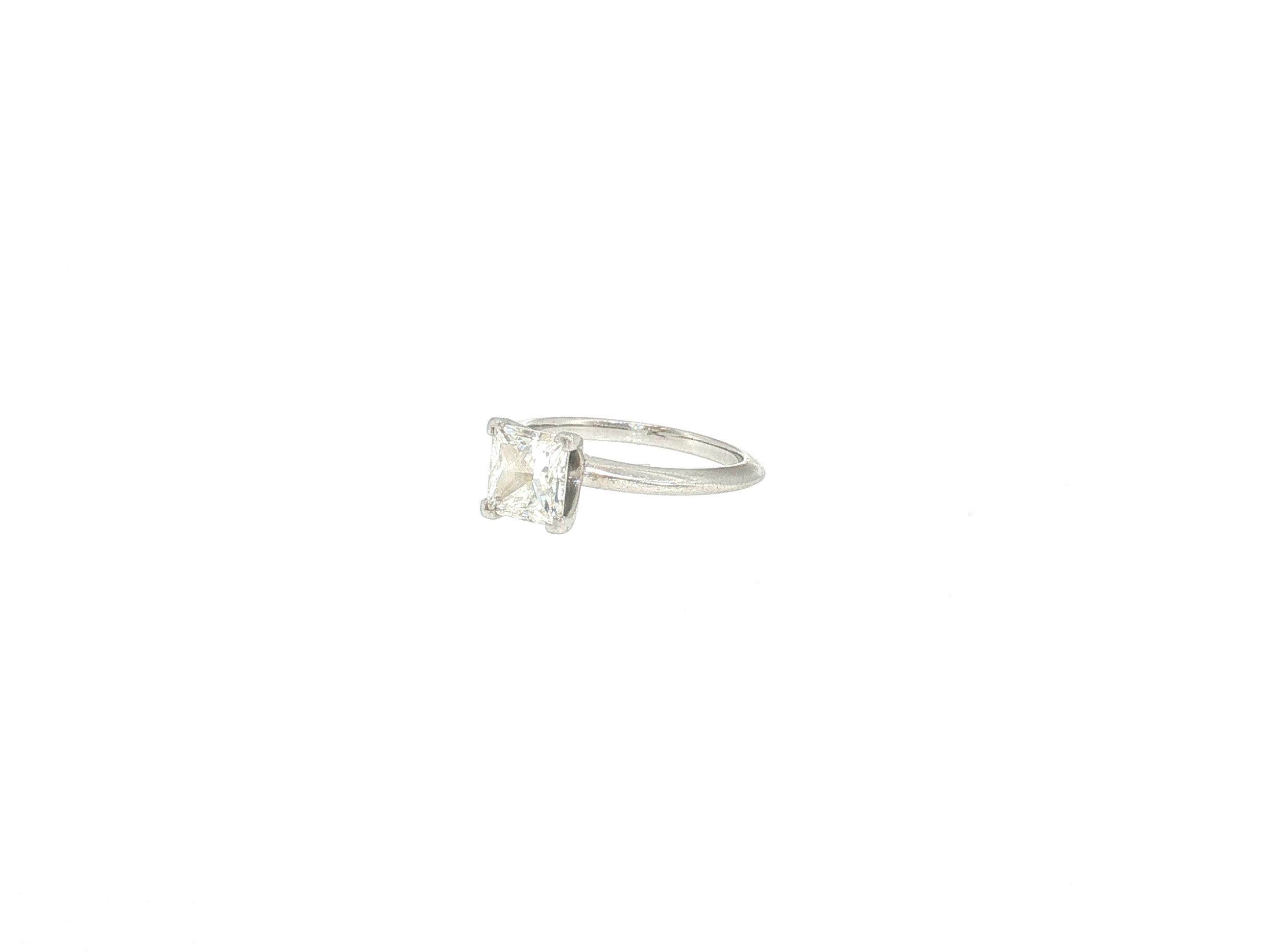 Tiffany & Co Platinum Engagement Ring 1.59 Carat Princess Cut Diamond Size 6