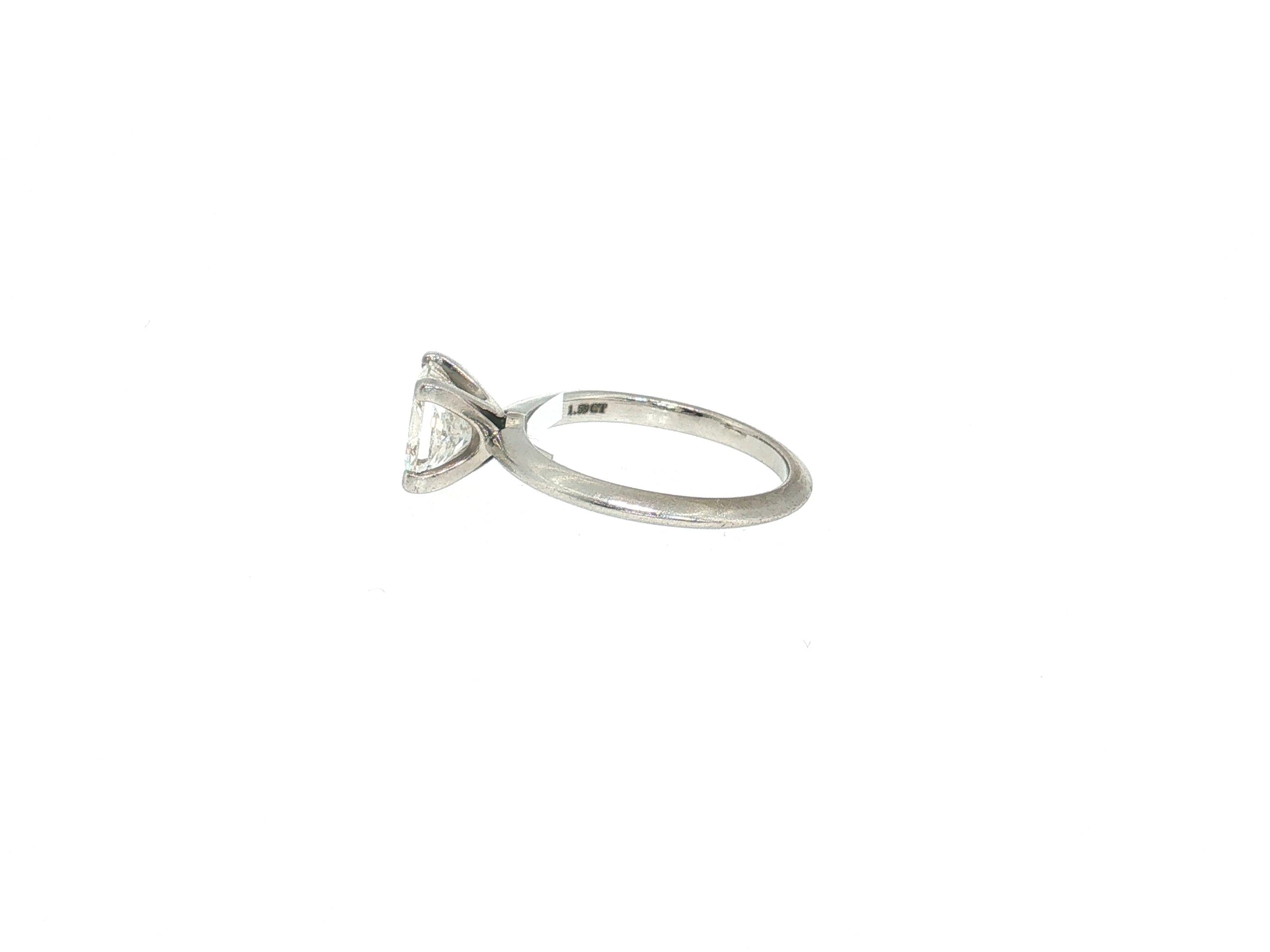 Tiffany & Co Platinum Engagement Ring 1.59 Carat Princess Cut Diamond Size 6