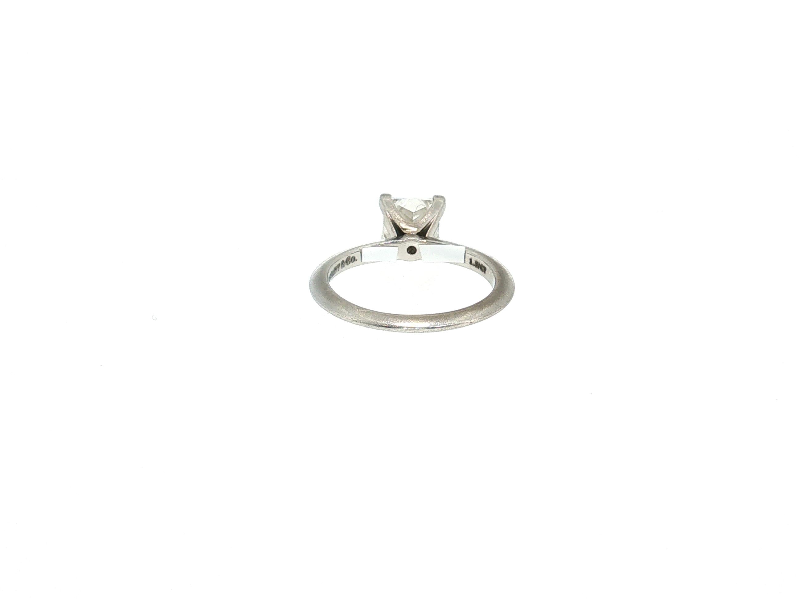 Tiffany & Co Platinum Engagement Ring 1.59 Carat Princess Cut Diamond Size 6