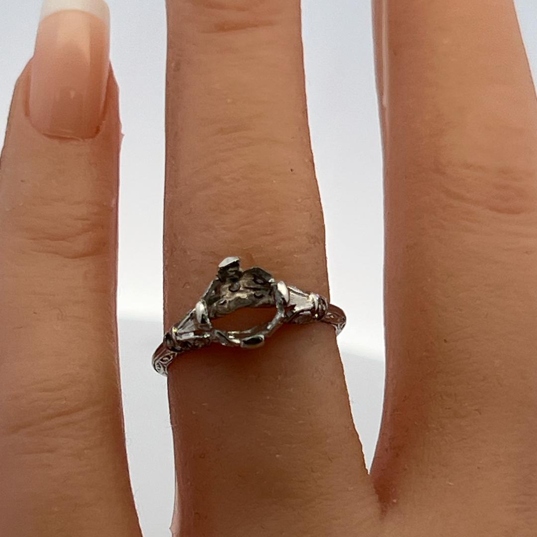 Vintage Platinum Semi Mount Ring with 0.1 Ct Round Diamonds Fits 6.9 MM 1.50ct+