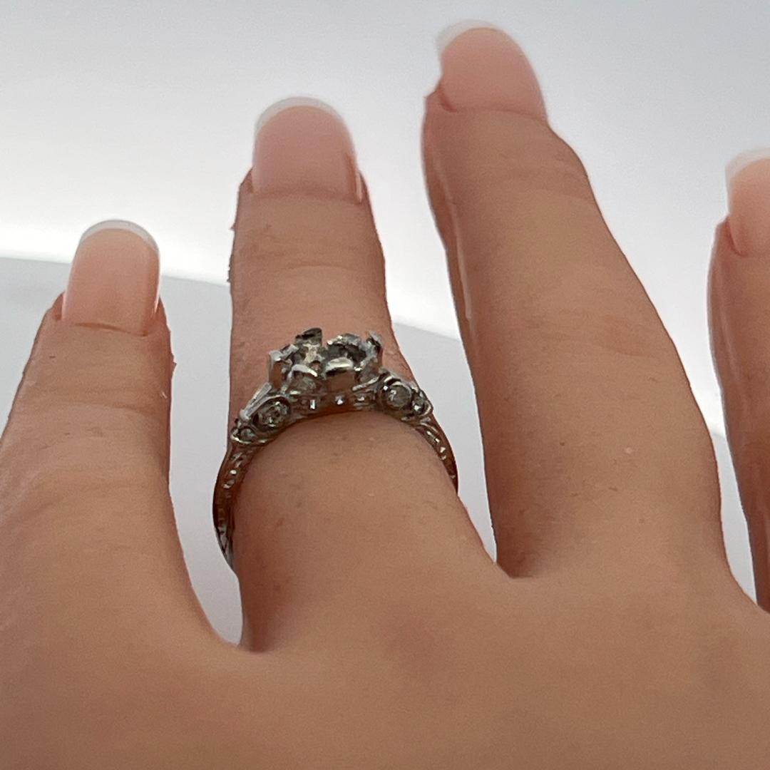 Vintage Platinum Semi Mount Ring with 0.1 Ct Round Diamonds Fits 6.9 MM 1.50ct+