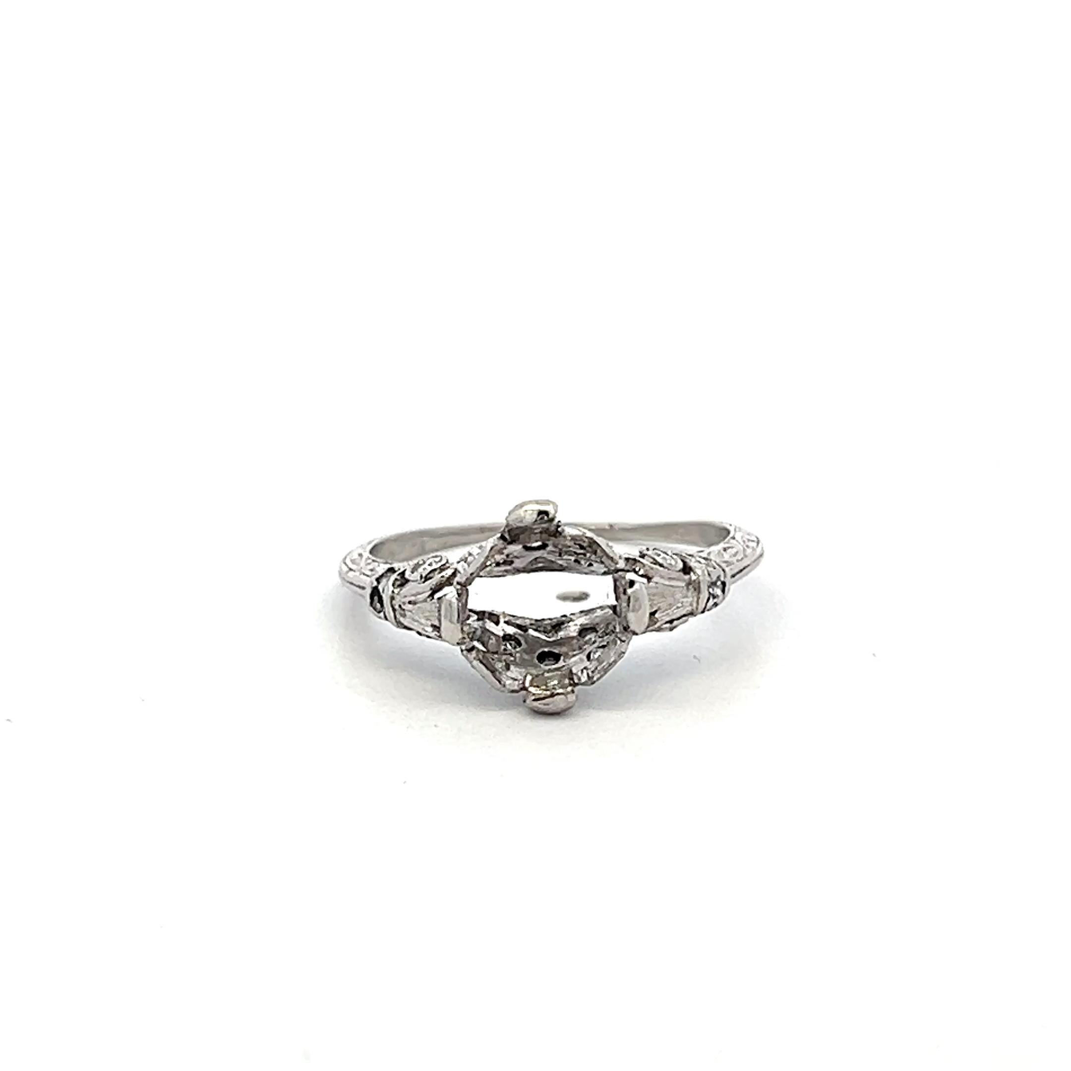 Vintage Platinum Semi Mount Ring with 0.1 Ct Round Diamonds Fits 6.9 MM 1.50ct+