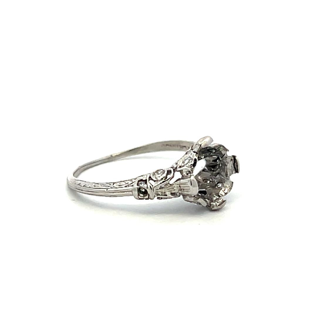 Vintage Platinum Semi Mount Ring with 0.1 Ct Round Diamonds Fits 6.9 MM 1.50ct+