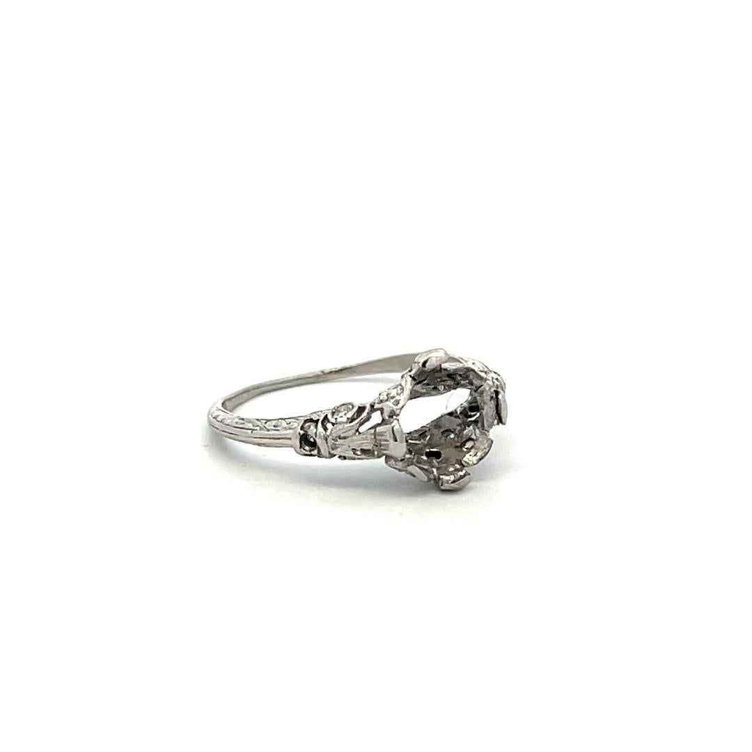 Vintage Platinum Semi Mount Ring with 0.1 Ct Round Diamonds Fits 6.9 MM 1.50ct+