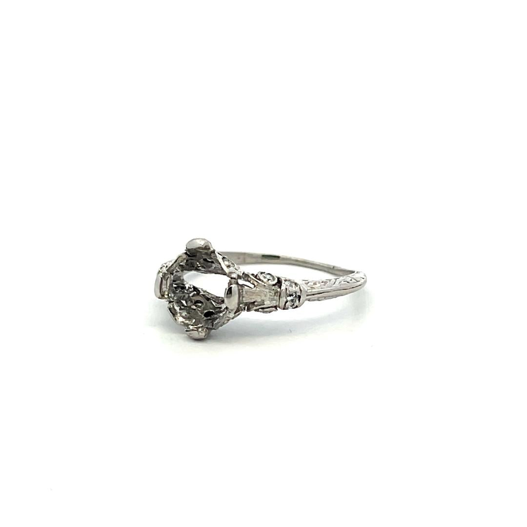 Vintage Platinum Semi Mount Ring with 0.1 Ct Round Diamonds Fits 6.9 MM 1.50ct+