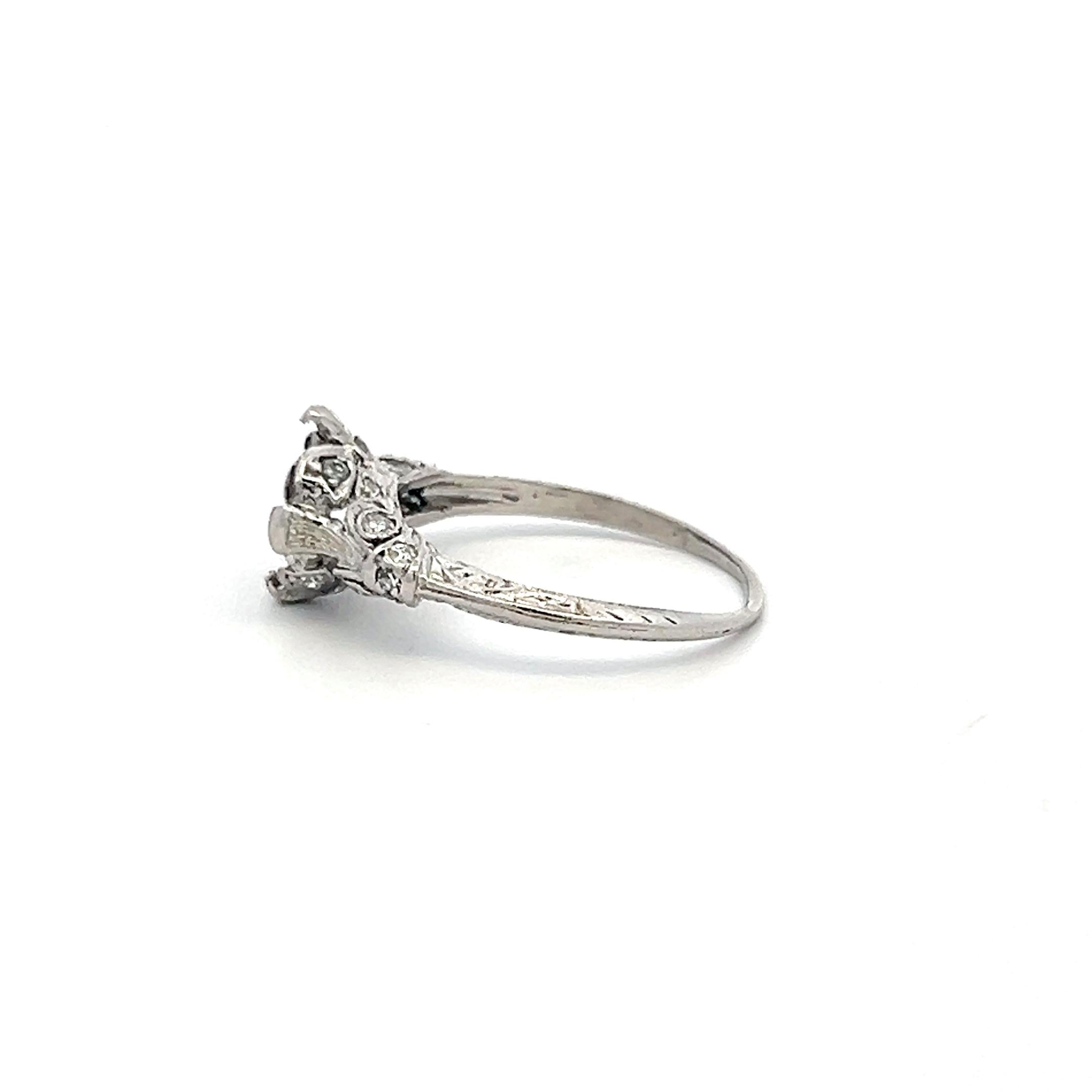 Vintage Platinum Semi Mount Ring with 0.1 Ct Round Diamonds Fits 6.9 MM 1.50ct+
