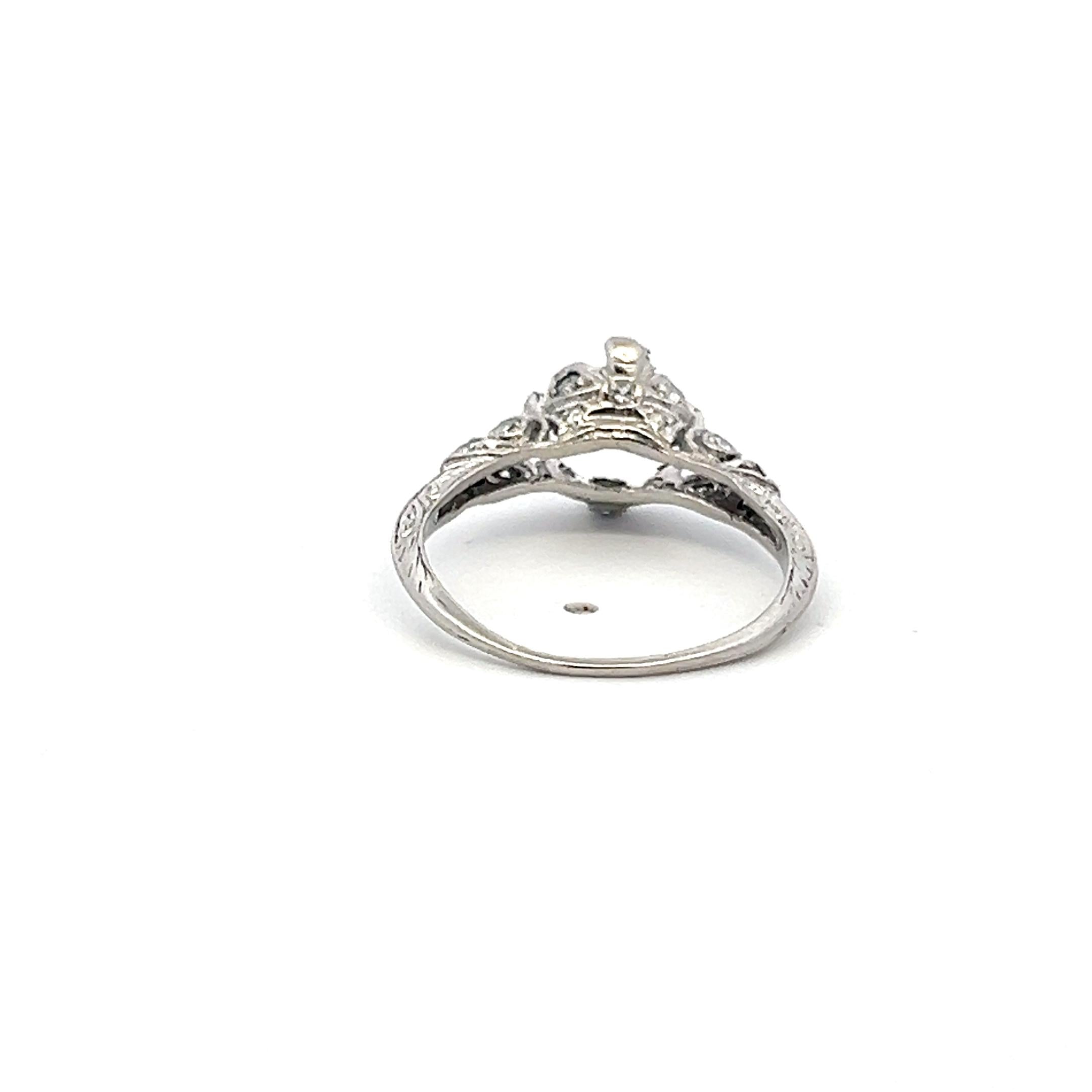 Vintage Platinum Semi Mount Ring with 0.1 Ct Round Diamonds Fits 6.9 MM 1.50ct+