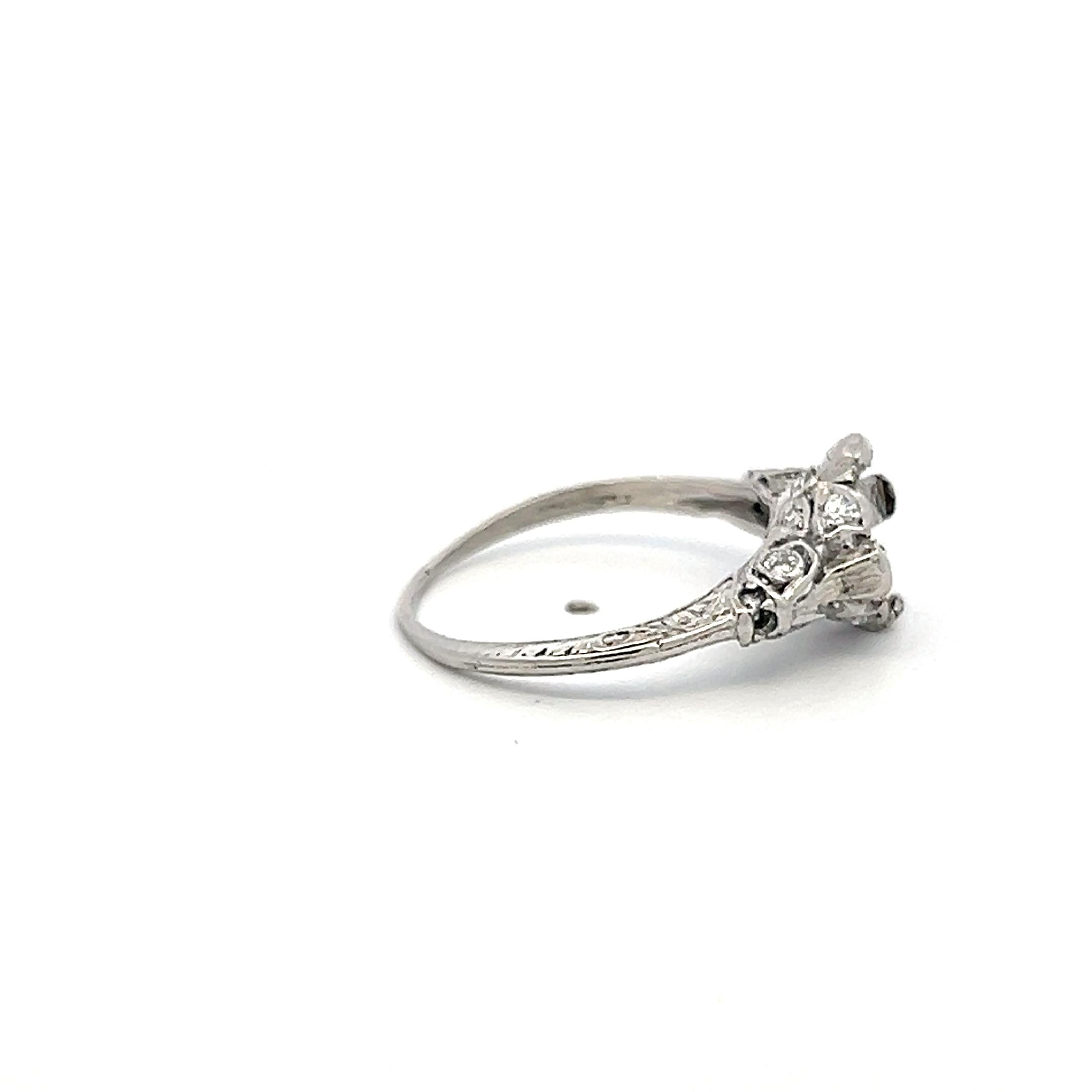 Vintage Platinum Semi Mount Ring with 0.1 Ct Round Diamonds Fits 6.9 MM 1.50ct+