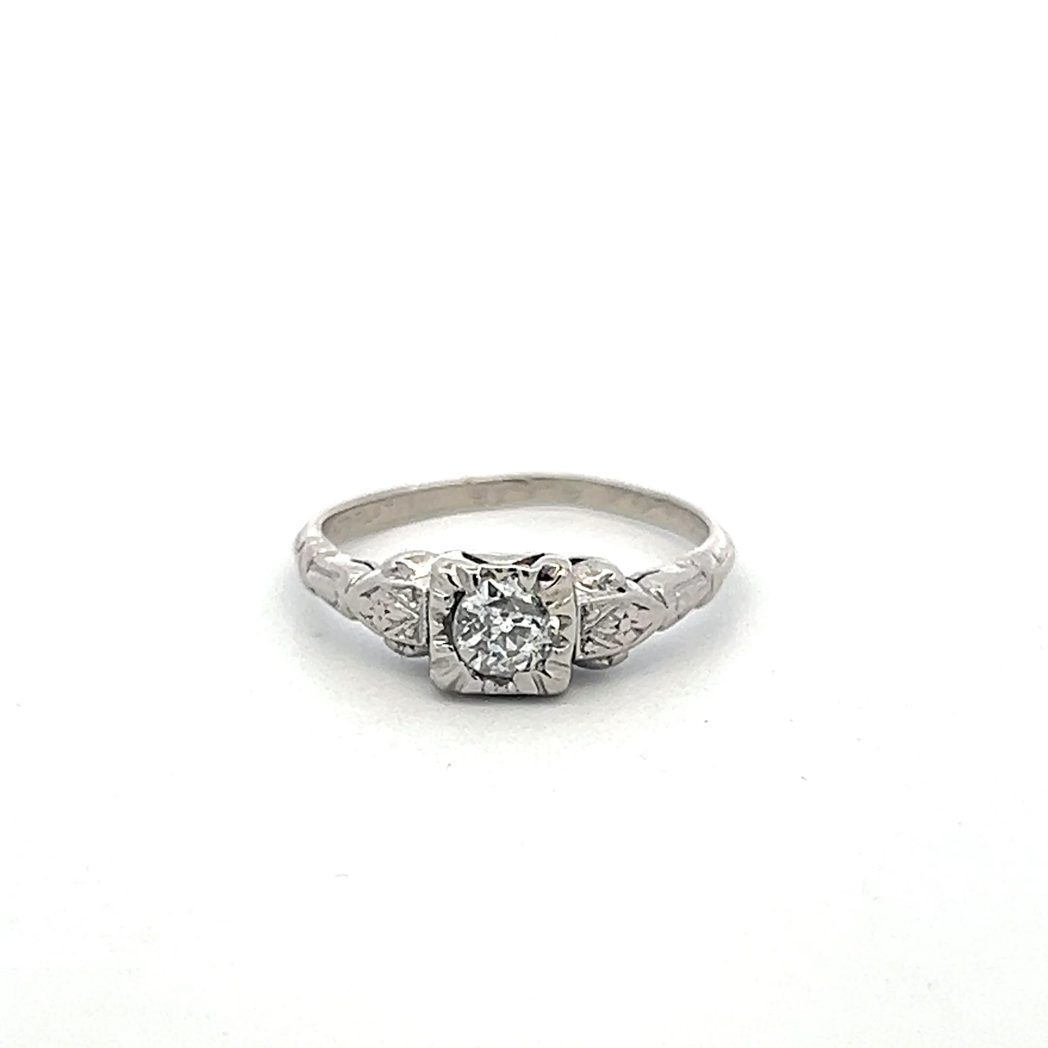 Platinum Art Deco Ring with 0.3 Carat Old European Cut H-VS Diamonds Size 5