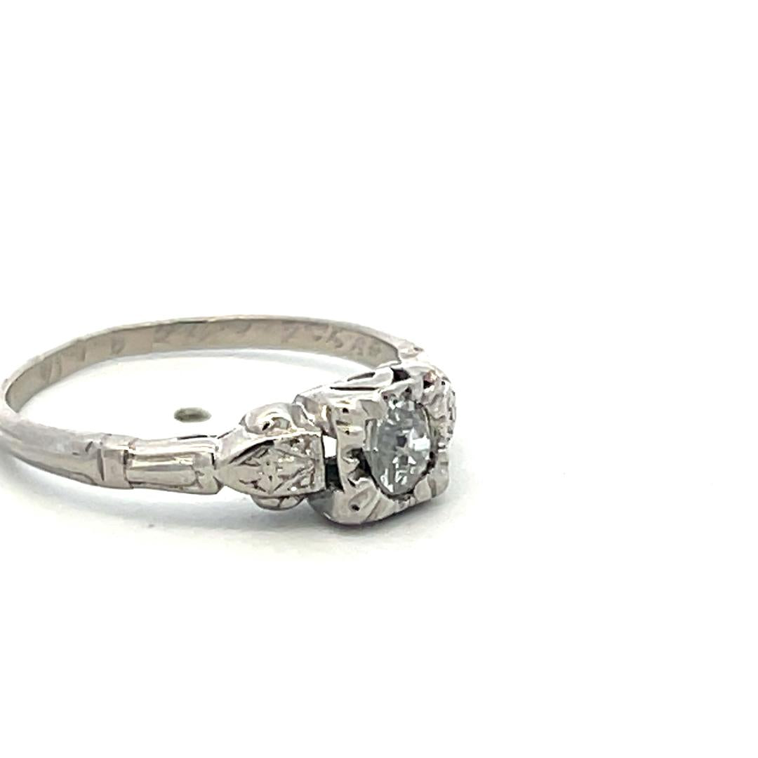 Platinum Art Deco Ring with 0.3 Carat Old European Cut H-VS Diamonds Size 5