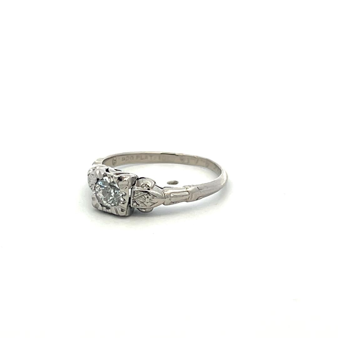 Platinum Art Deco Ring with 0.3 Carat Old European Cut H-VS Diamonds Size 5