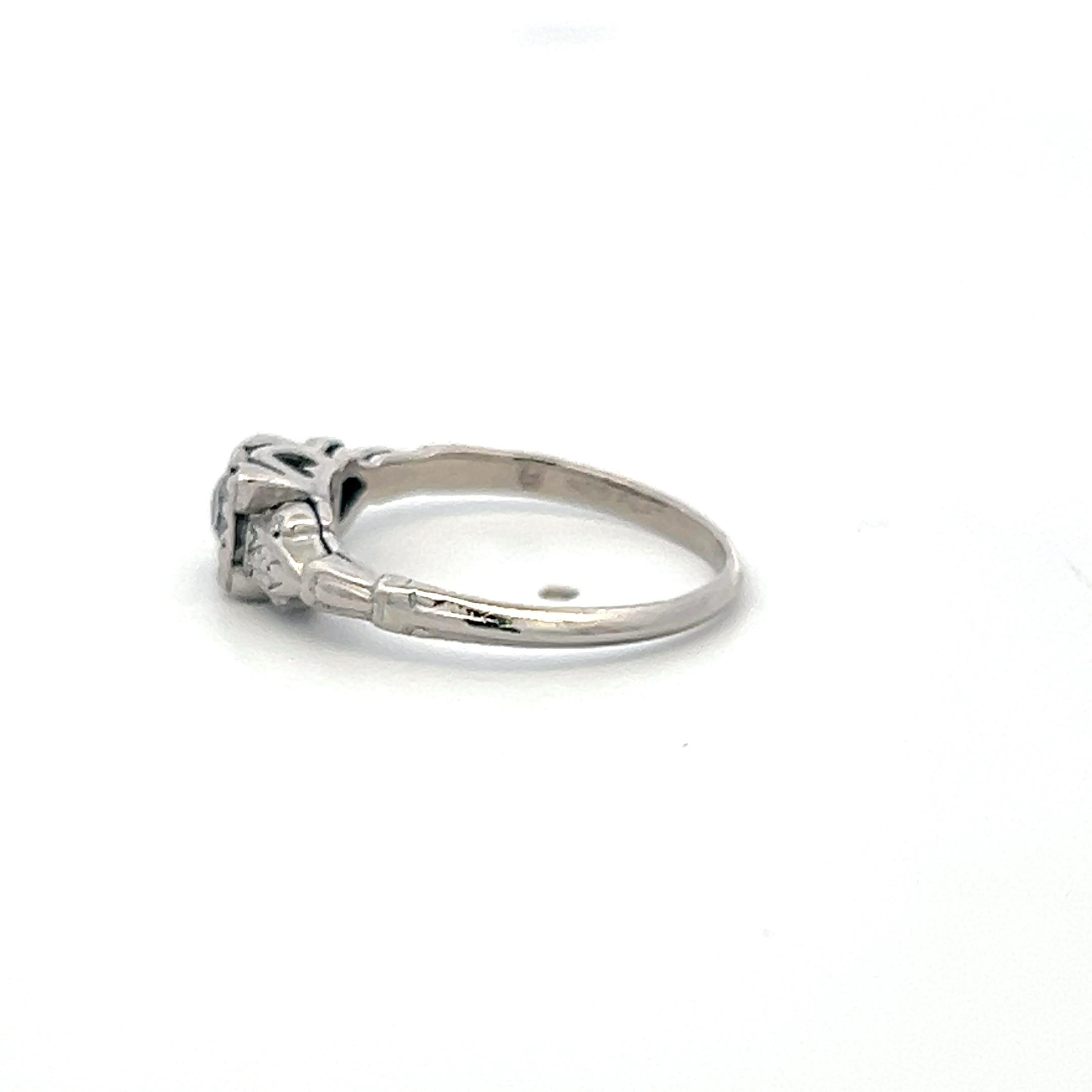 Platinum Art Deco Ring with 0.3 Carat Old European Cut H-VS Diamonds Size 5