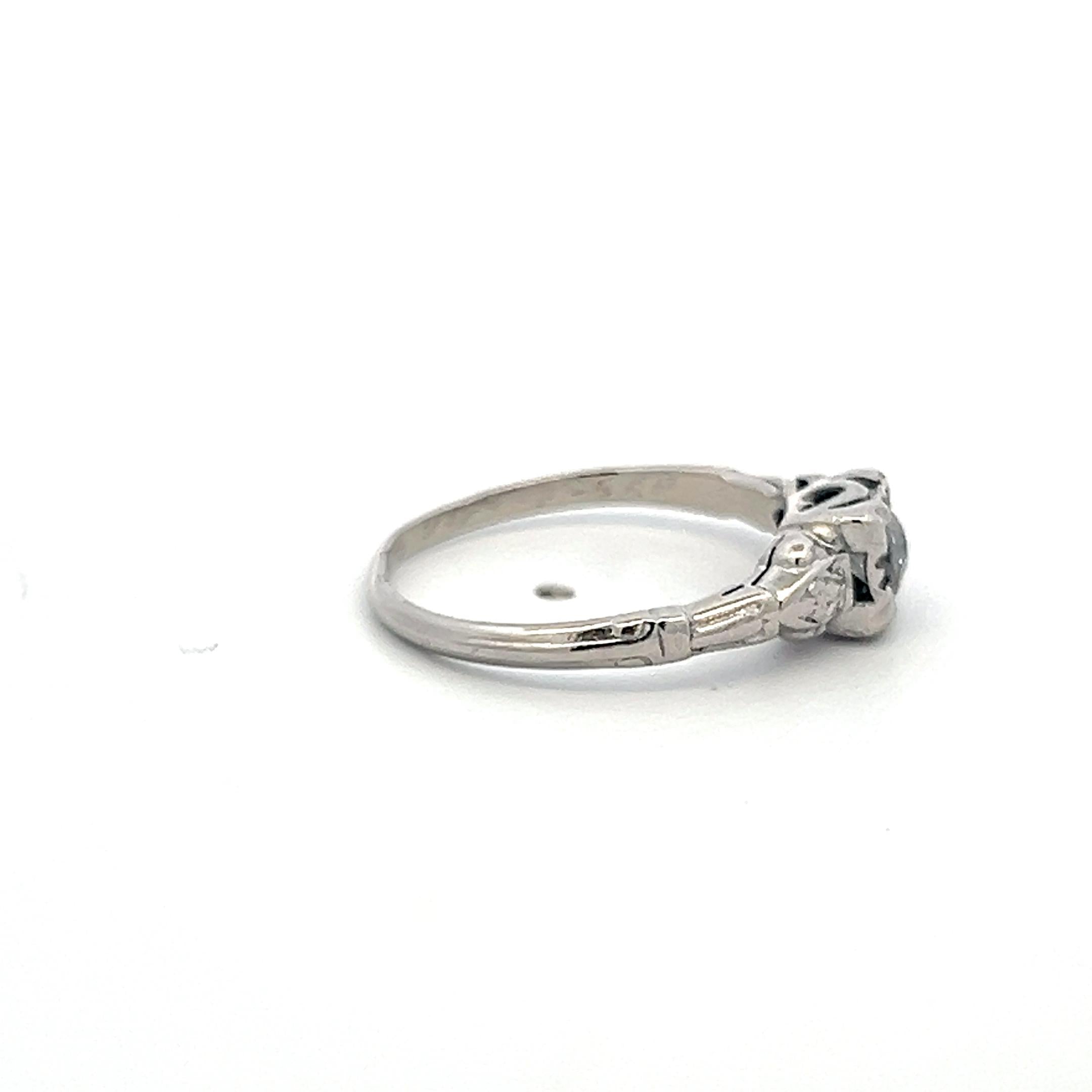 Platinum Art Deco Ring with 0.3 Carat Old European Cut H-VS Diamonds Size 5