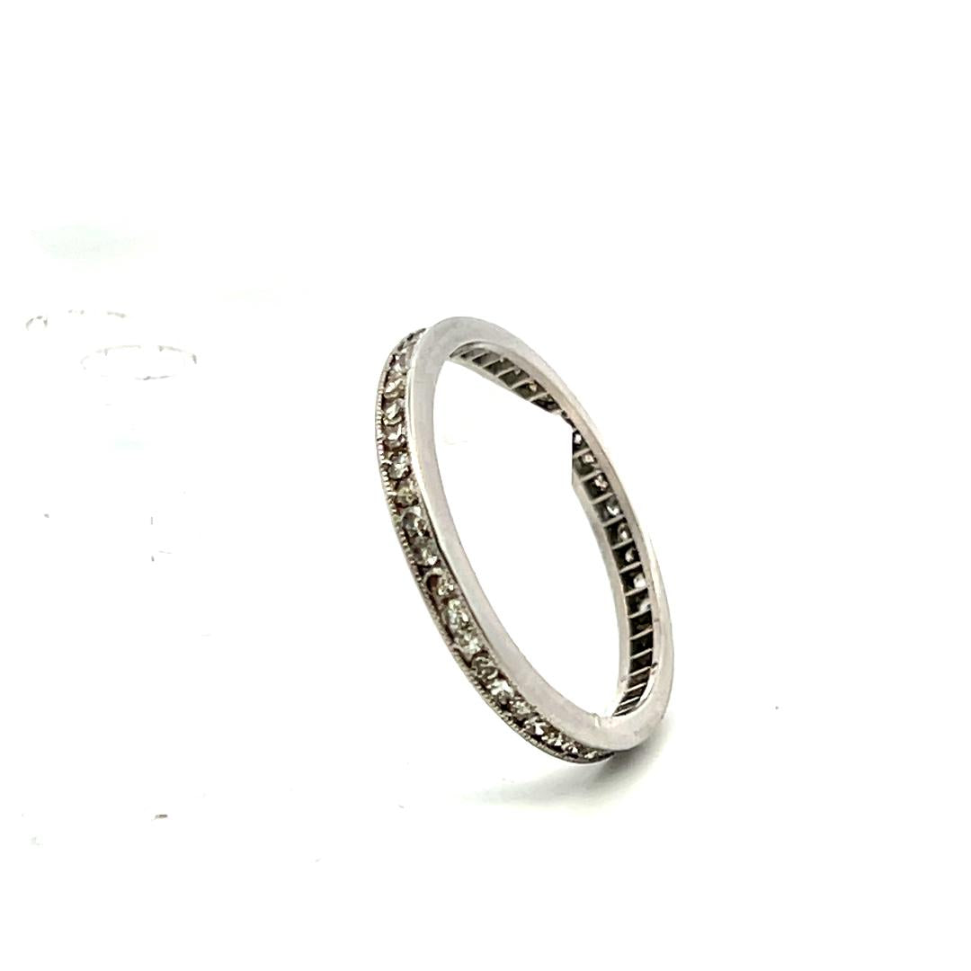 Vintage Platinum Eternity Band Ring with 0.36 Carat Round H-SI Diamonds Size 7
