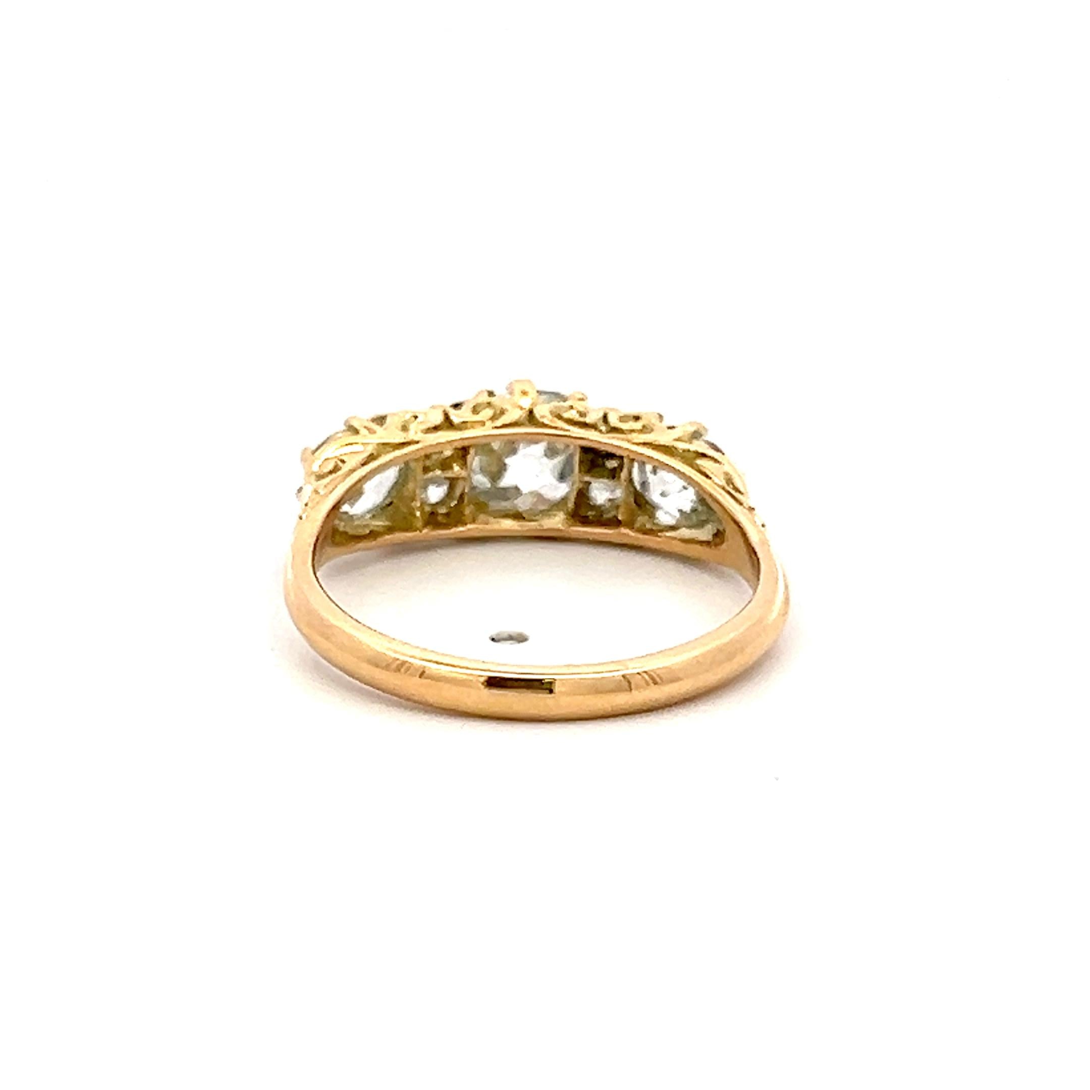 18K YG 3-Stone Ring with 1.89 Ct Old Miner & Old European Cut Diamonds GIA