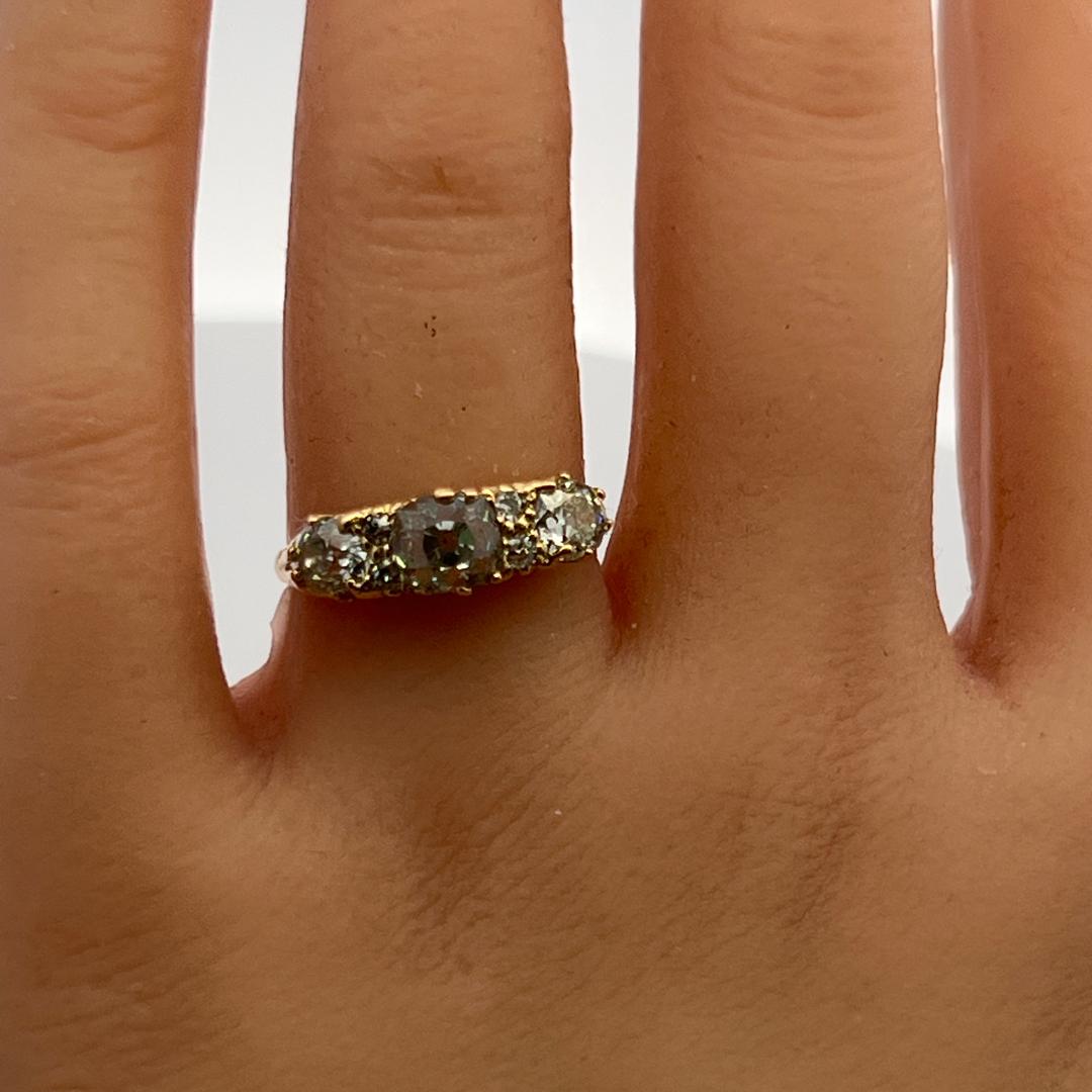 18K YG Three-Stone Ring with 2.12 Ct Old Miner & European Diamonds Size 6.75 GIA