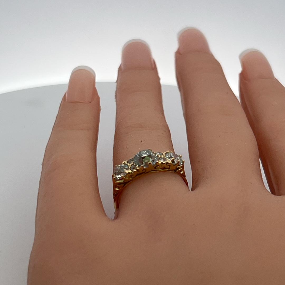 18K YG Three-Stone Ring with 2.12 Ct Old Miner & European Diamonds Size 6.75 GIA