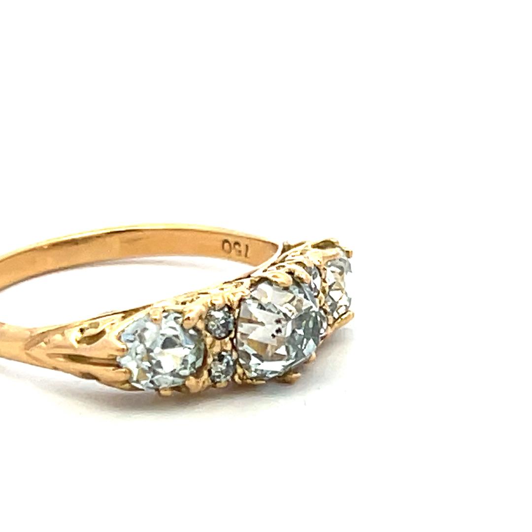 18K YG Three-Stone Ring with 2.12 Ct Old Miner & European Diamonds Size 6.75 GIA