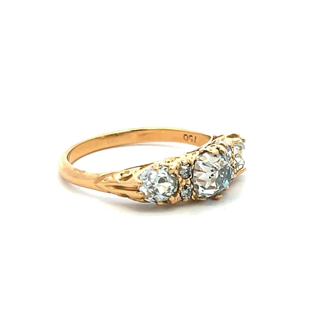 18K YG Three-Stone Ring with 2.12 Ct Old Miner & European Diamonds Size 6.75 GIA