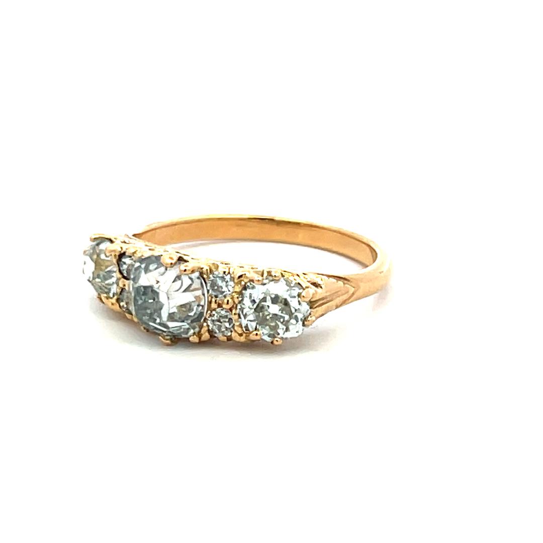 18K YG Three-Stone Ring with 2.12 Ct Old Miner & European Diamonds Size 6.75 GIA