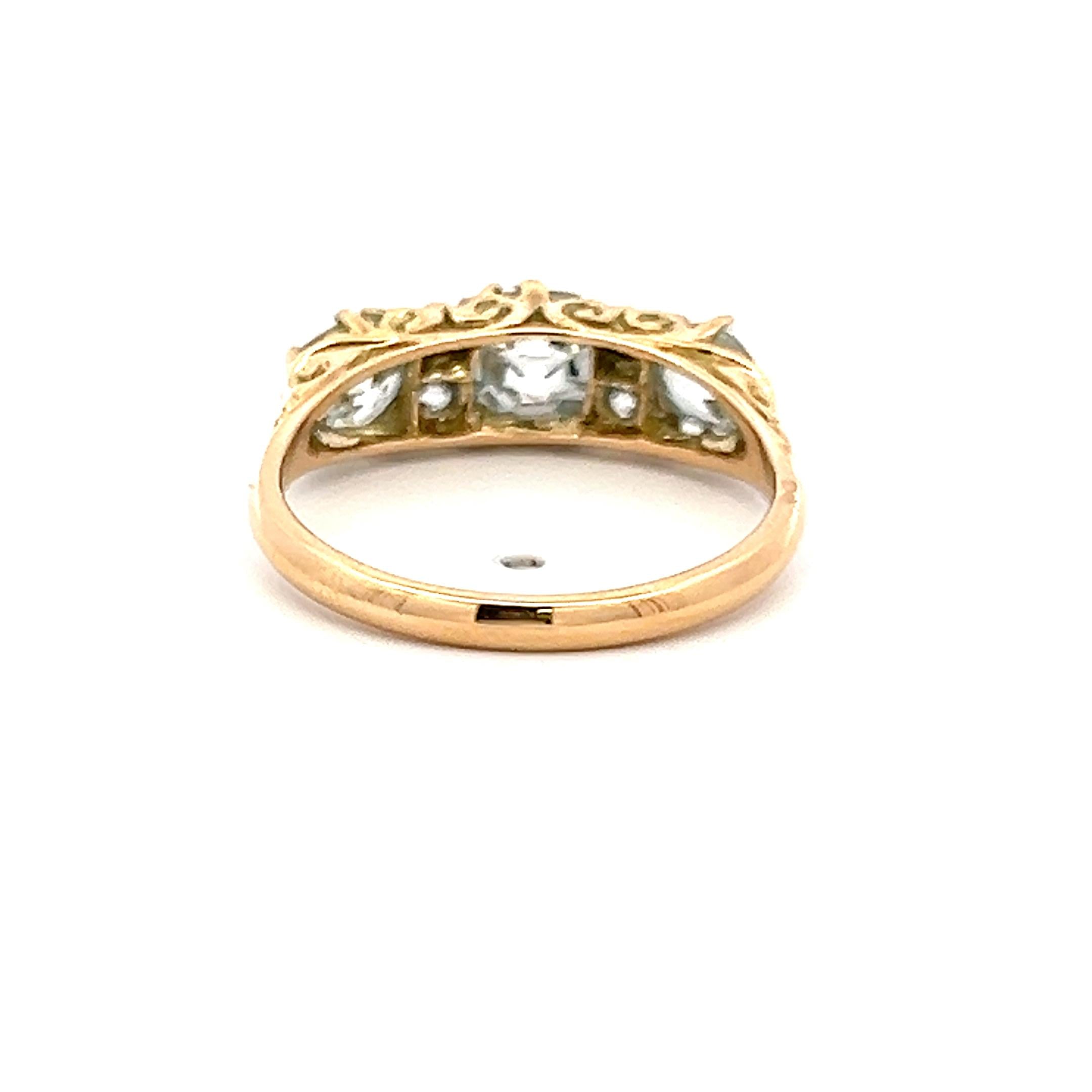 18K YG Three-Stone Ring with 2.12 Ct Old Miner & European Diamonds Size 6.75 GIA