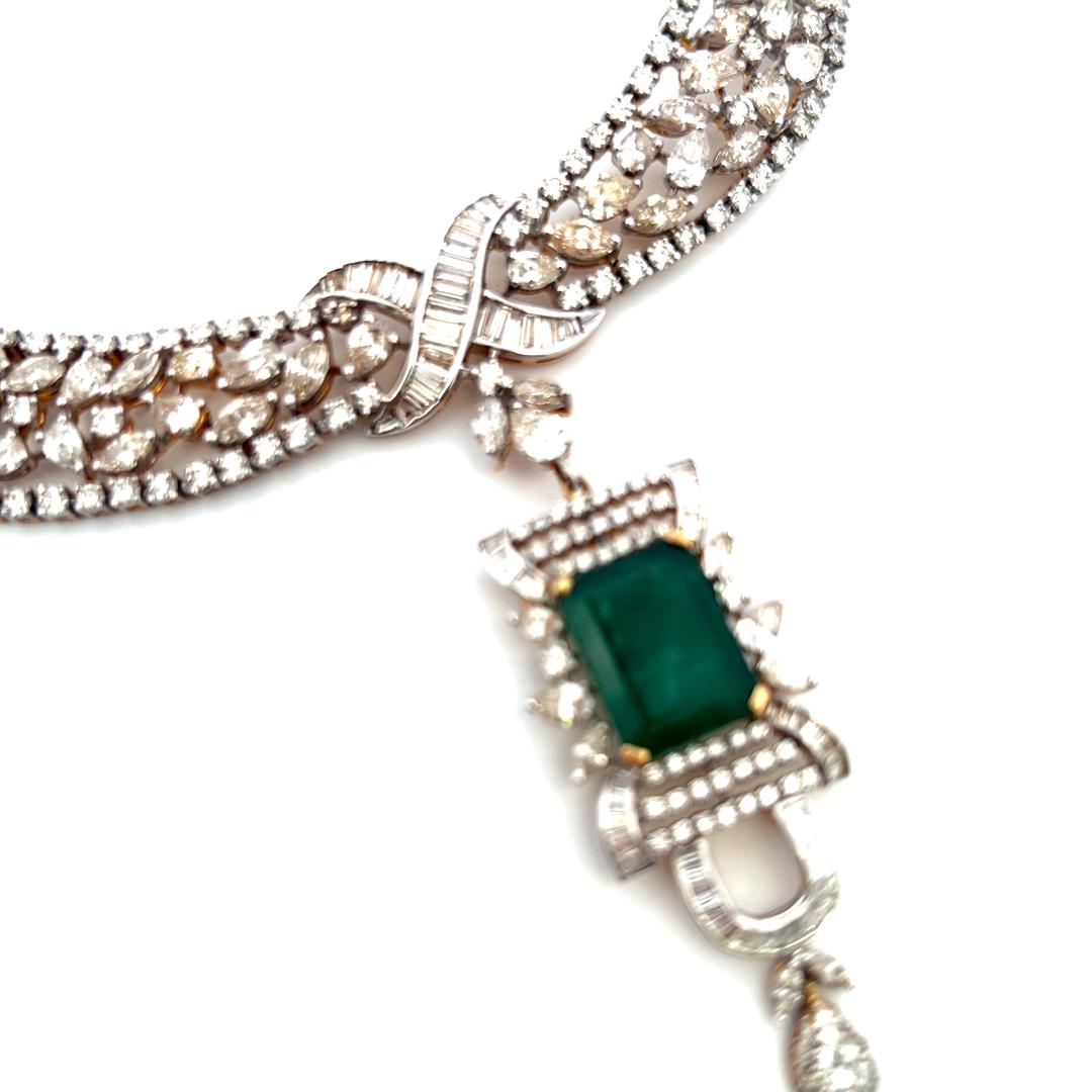 18K Yellow Gold Collar Necklace with 29.68 Carat Mixed Diamonds & 7.75ct Emerald