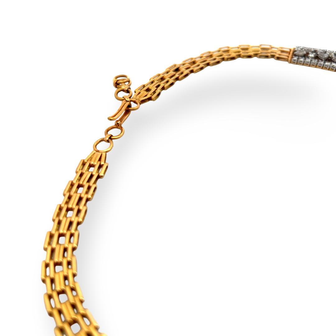 18K Yellow Gold Collar Necklace with 29.68 Carat Mixed Diamonds & 7.75ct Emerald
