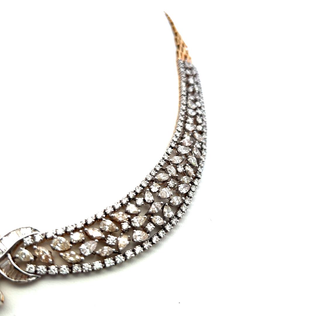 18K Yellow Gold Collar Necklace with 29.68 Carat Mixed Diamonds & 7.75ct Emerald