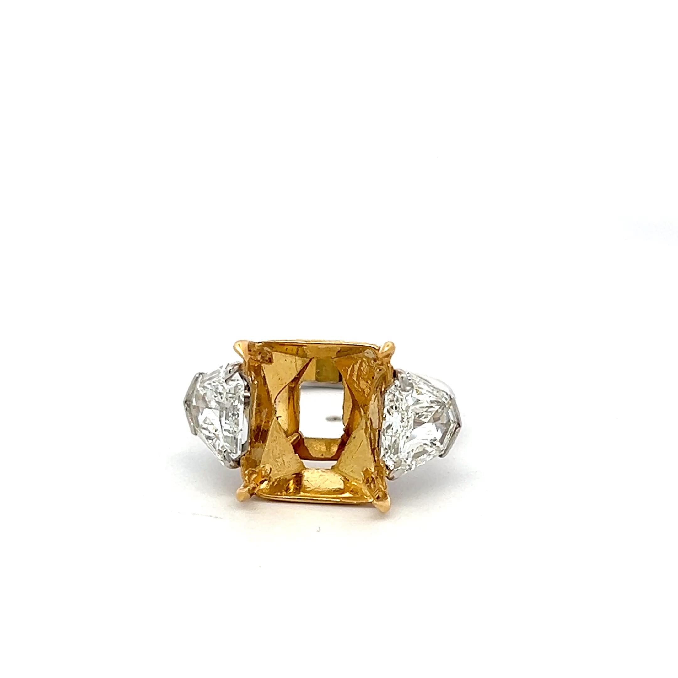 18K Two Tone Gold Semi Mount Ring with 2.5 Ct Diamonds Fits 10.09x11.05mm