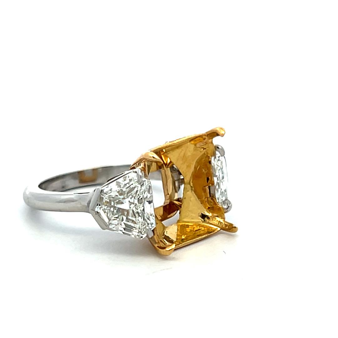 18K Two Tone Gold Semi Mount Ring with 2.5 Ct Diamonds Fits 10.09x11.05mm