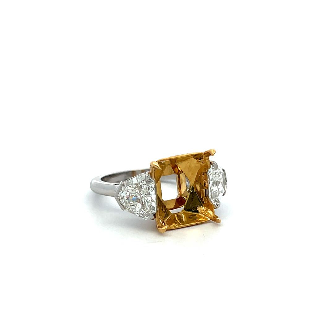 18K Two Tone Gold Semi Mount Ring with 2.5 Ct Diamonds Fits 10.09x11.05mm