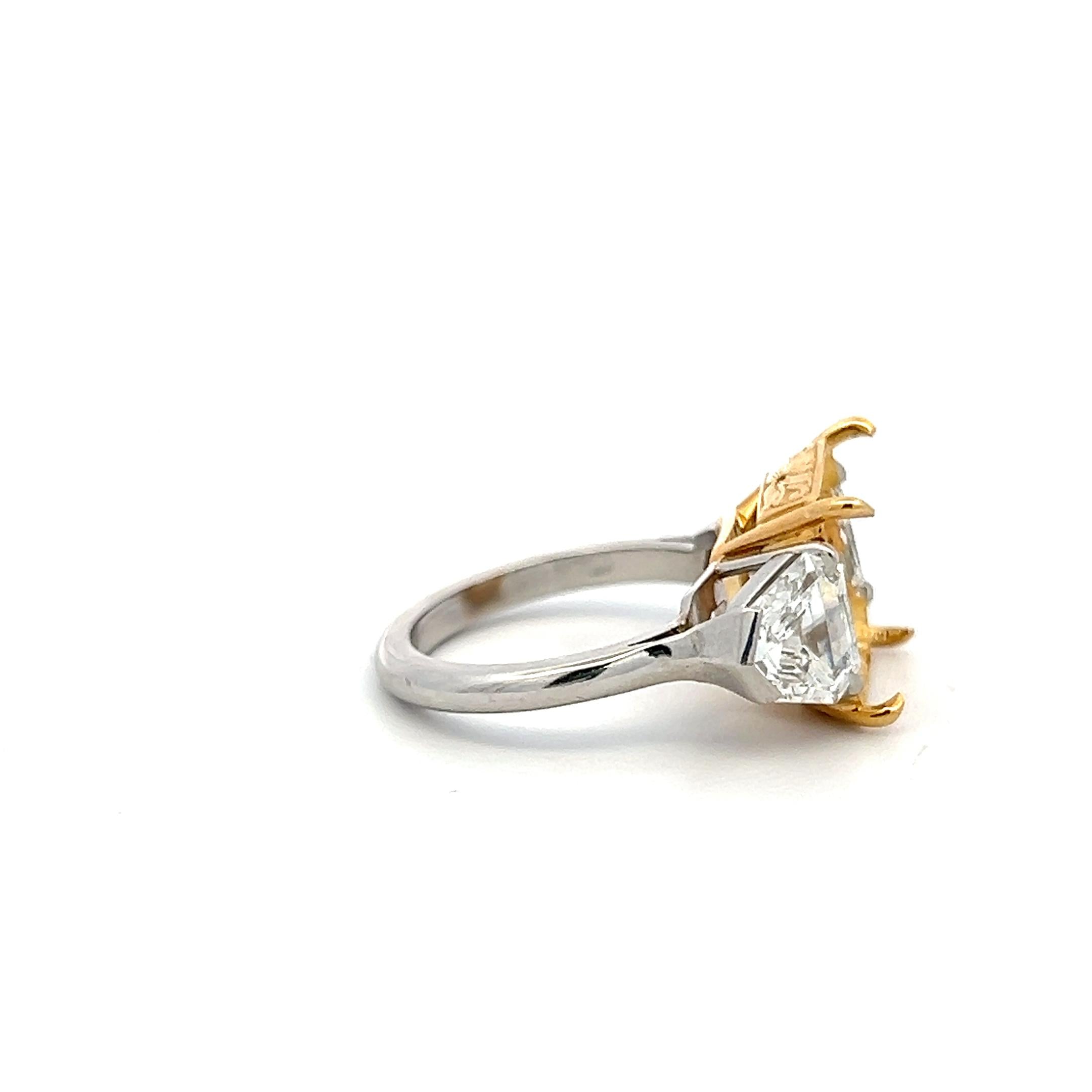 18K Two Tone Gold Semi Mount Ring with 2.5 Ct Diamonds Fits 10.09x11.05mm