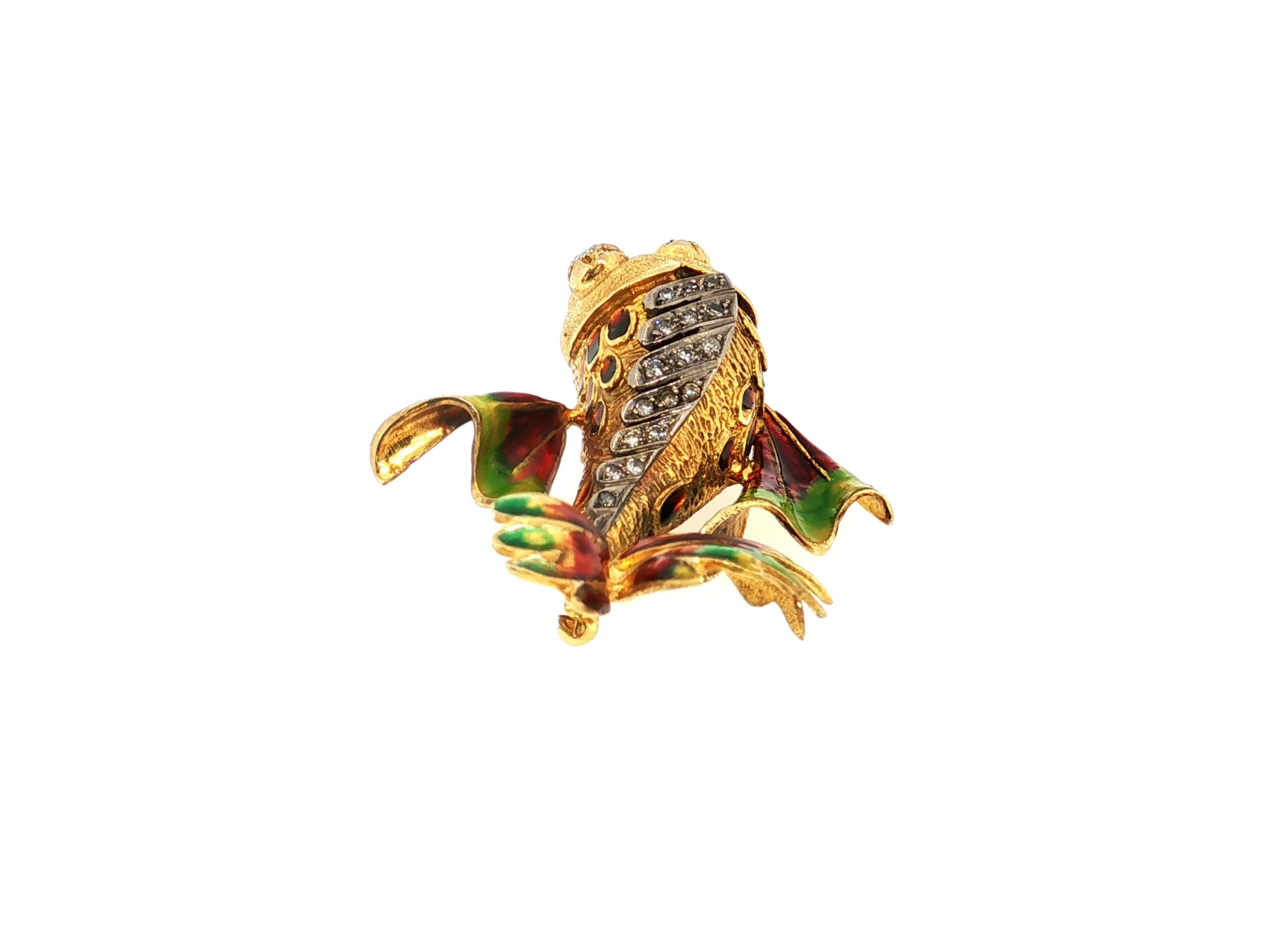 Vintage 14K Two Tone Gold Fish Pin Brooch 0.32ct Old European Cut Diamonds